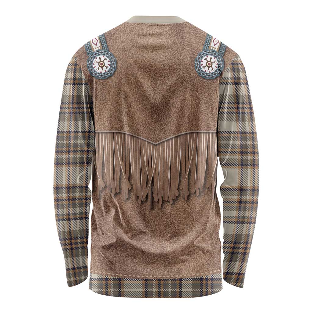 Retro Brown Beige Plaid Long Sleeve Shirt Western Cowboy Vest Costume - Wonder Print Shop