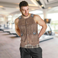 Retro Brown Beige Plaid Men Tank Top Western Cowboy Vest Costume - Wonder Print Shop