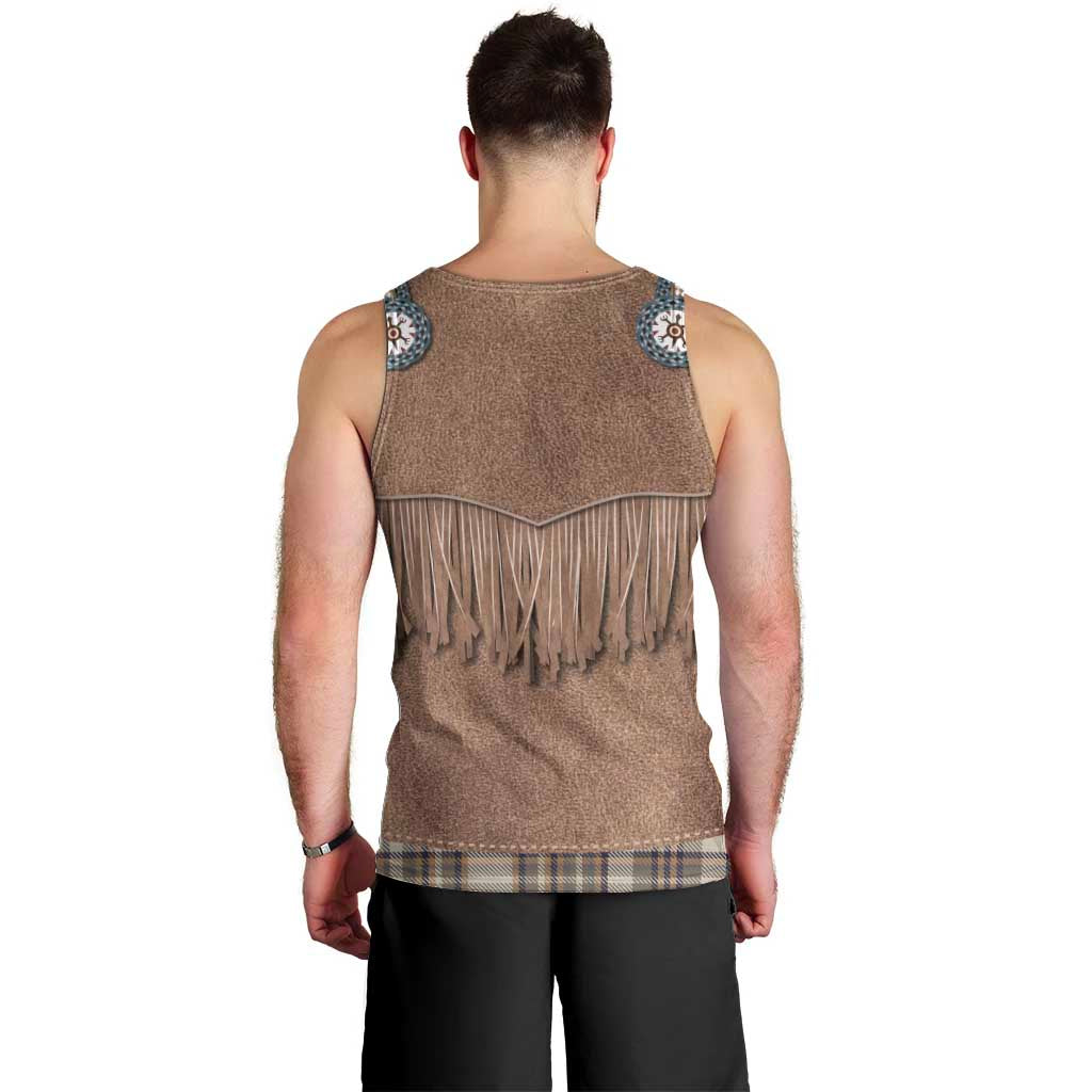 Retro Brown Beige Plaid Men Tank Top Western Cowboy Vest Costume - Wonder Print Shop