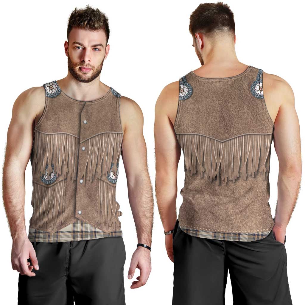Retro Brown Beige Plaid Men Tank Top Western Cowboy Vest Costume - Wonder Print Shop