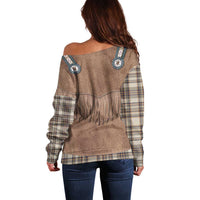Retro Brown Beige Plaid Off Shoulder Sweater Western Cowboy Vest Costume - Wonder Print Shop