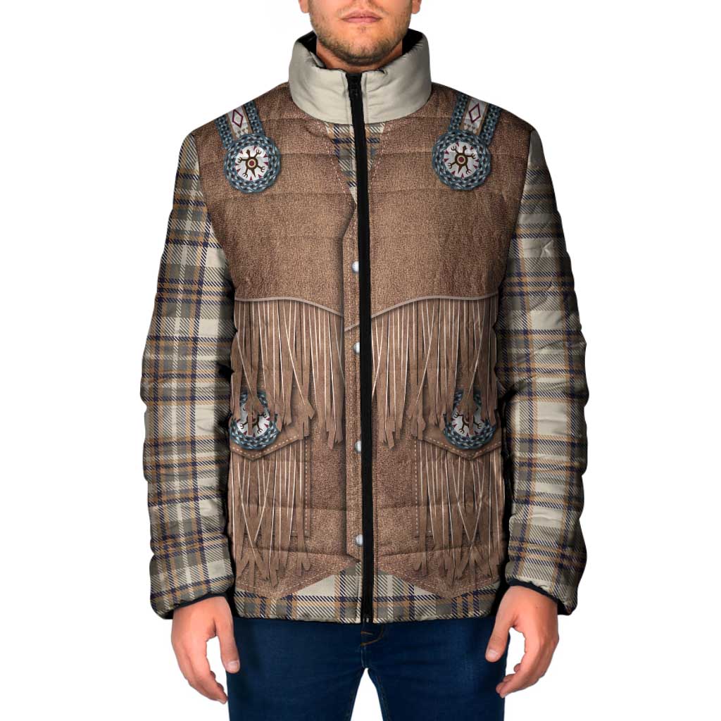 Retro Brown Beige Plaid Padded Jacket Western Cowboy Vest Costume - Wonder Print Shop