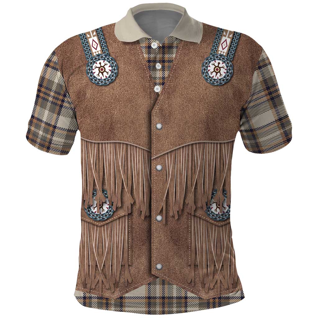 Retro Brown Beige Plaid Polo Shirt Western Cowboy Vest Costume - Wonder Print Shop