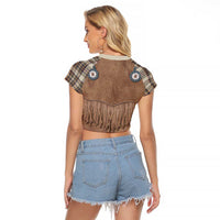 Retro Brown Beige Plaid Raglan Cropped T Shirt Western Cowboy Vest Costume - Wonder Print Shop