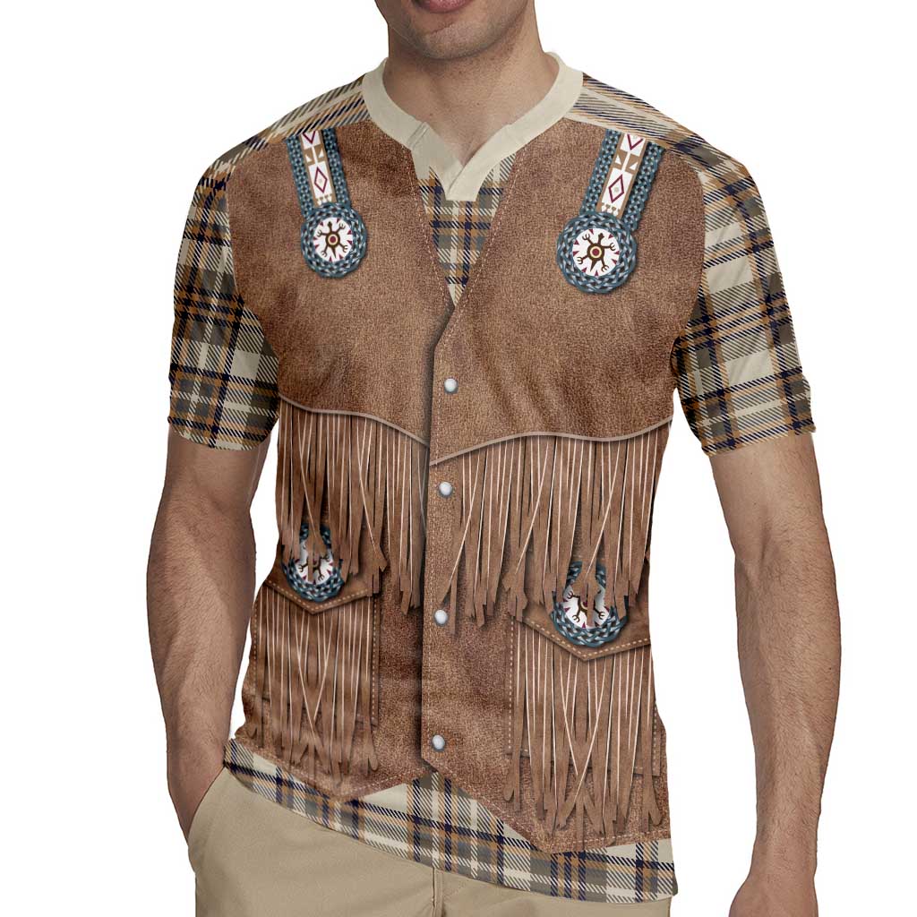 Retro Brown Beige Plaid Rugby Jersey Western Cowboy Vest Costume - Wonder Print Shop