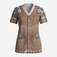 Retro Brown Beige Plaid Scrub Top Western Cowboy Vest Costume - Wonder Print Shop