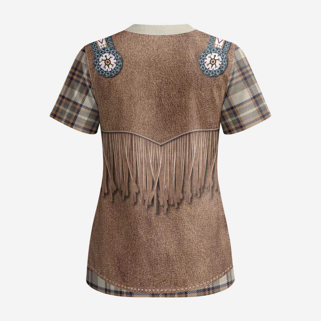 Retro Brown Beige Plaid Scrub Top Western Cowboy Vest Costume - Wonder Print Shop