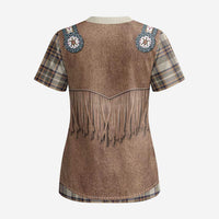 Retro Brown Beige Plaid Scrub Top Western Cowboy Vest Costume - Wonder Print Shop