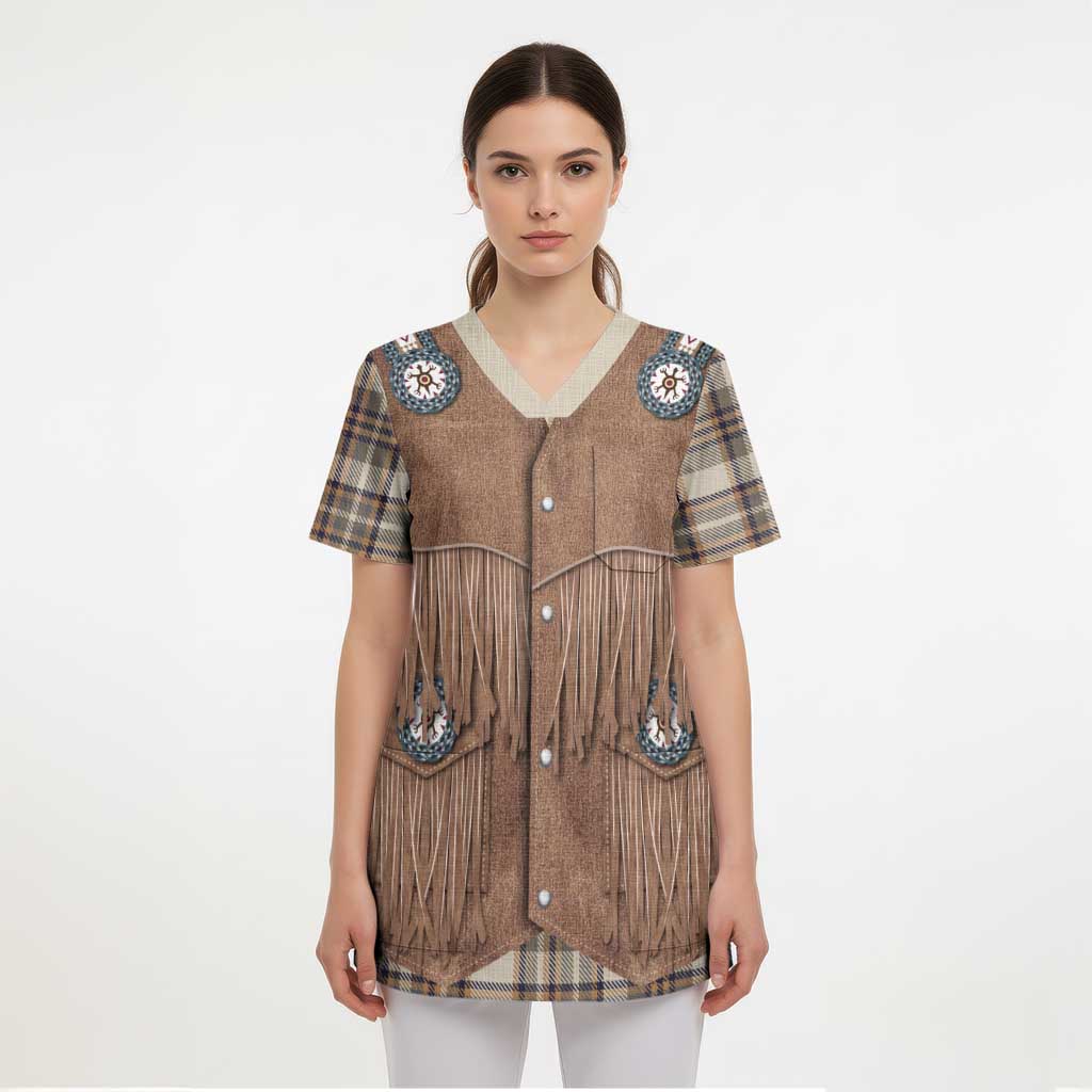 Retro Brown Beige Plaid Scrub Top Western Cowboy Vest Costume - Wonder Print Shop