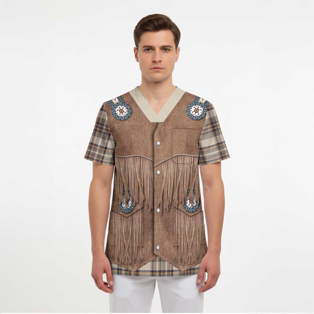 Retro Brown Beige Plaid Scrub Top Western Cowboy Vest Costume - Wonder Print Shop