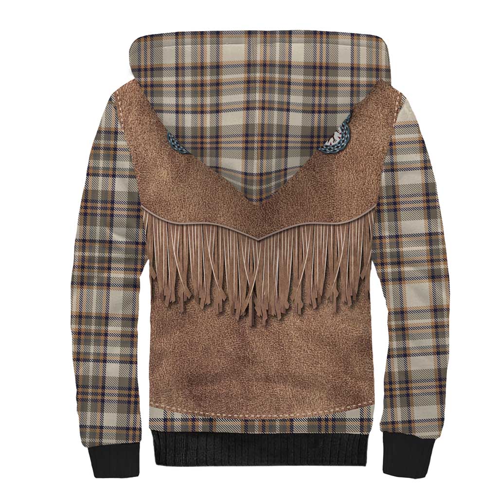 Retro Brown Beige Plaid Sherpa Hoodie Western Cowboy Vest Costume - Wonder Print Shop