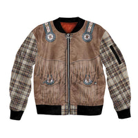 Retro Brown Beige Plaid Sleeve Zip Bomber Jacket Western Cowboy Vest Costume - Wonder Print Shop