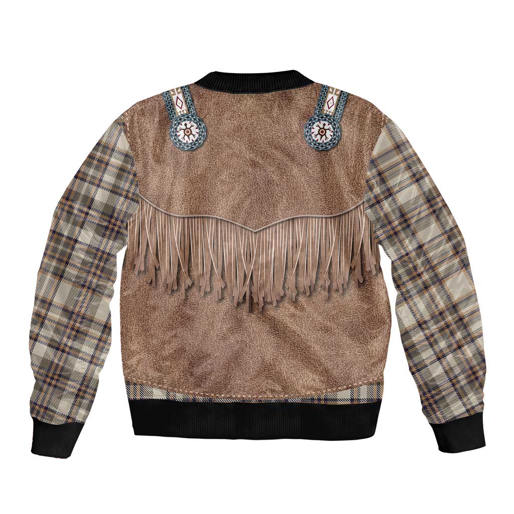Retro Brown Beige Plaid Sleeve Zip Bomber Jacket Western Cowboy Vest Costume - Wonder Print Shop