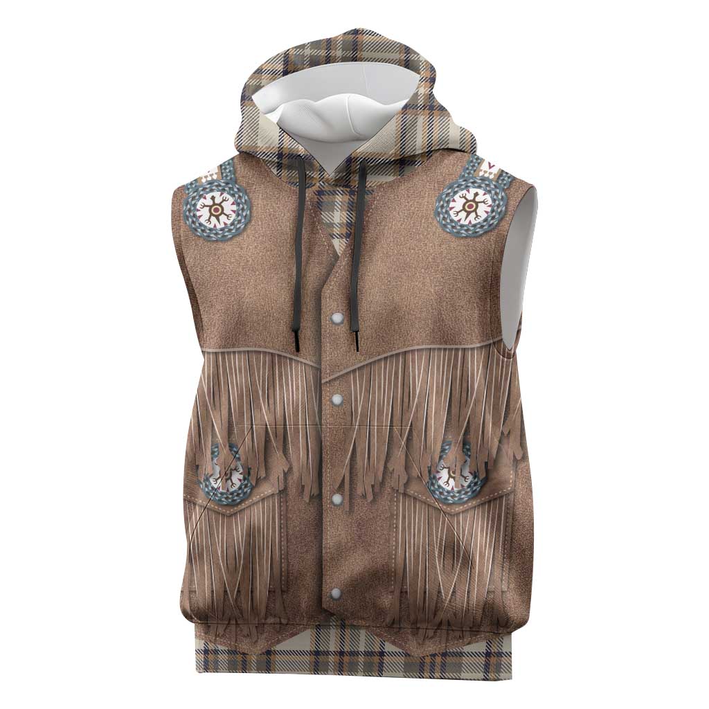 Retro Brown Beige Plaid Sleeveless Hoodie Western Cowboy Vest Costume - Wonder Print Shop