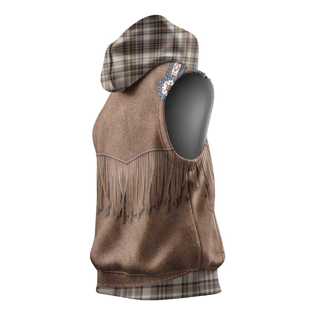 Retro Brown Beige Plaid Sleeveless Hoodie Western Cowboy Vest Costume - Wonder Print Shop