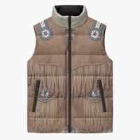 Retro Brown Beige Plaid Sleeveless Puffer Jacket Western Cowboy Vest Costume - Wonder Print Shop