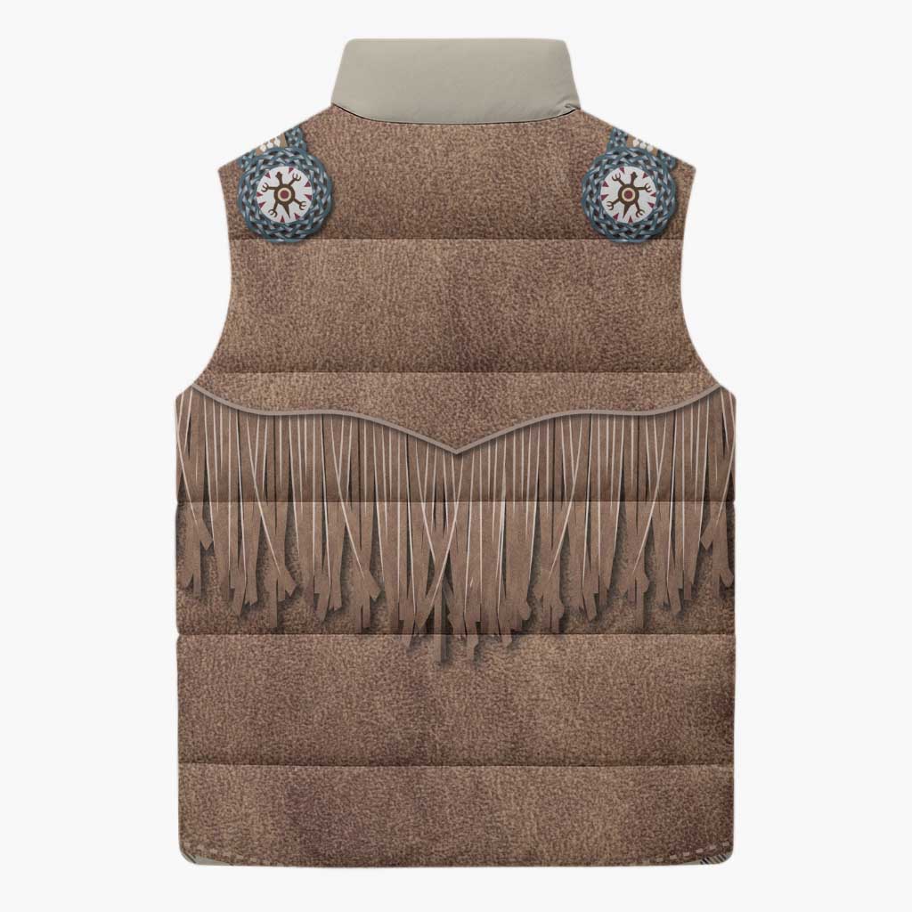 Retro Brown Beige Plaid Sleeveless Puffer Jacket Western Cowboy Vest Costume - Wonder Print Shop