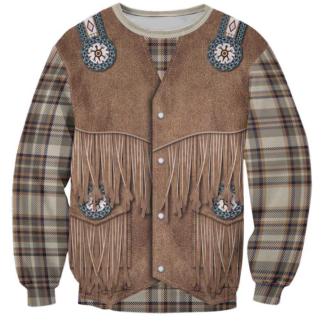 Retro Brown Beige Plaid Sweatshirt Western Cowboy Vest Costume - Wonder Print Shop