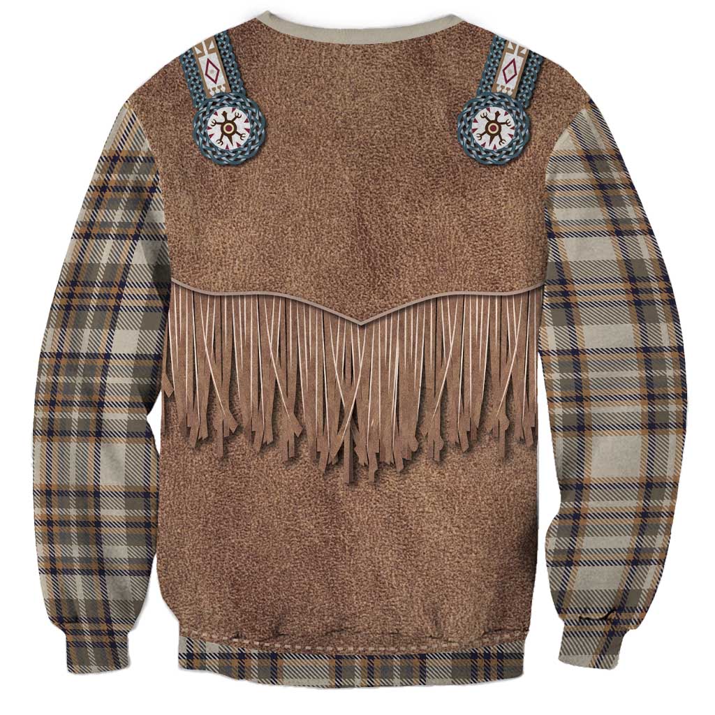 Retro Brown Beige Plaid Sweatshirt Western Cowboy Vest Costume - Wonder Print Shop