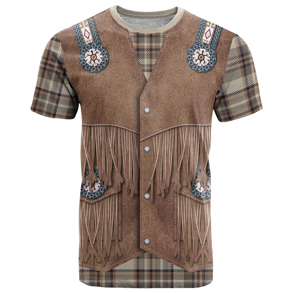 Retro Brown Beige Plaid T Shirt Western Cowboy Vest Costume - Wonder Print Shop