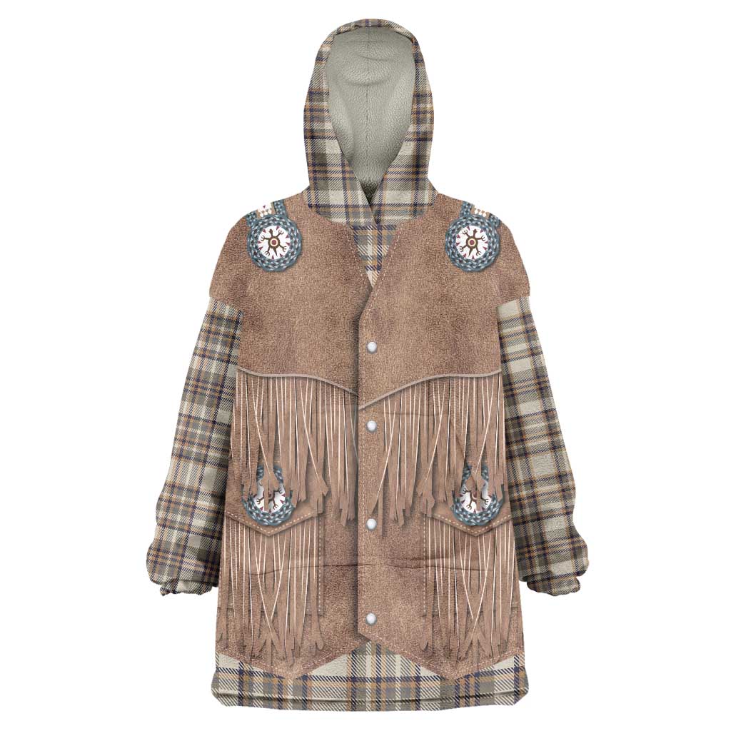 Retro Brown Beige Plaid Wearable Blanket Hoodie Western Cowboy Vest Costume - Wonder Print Shop