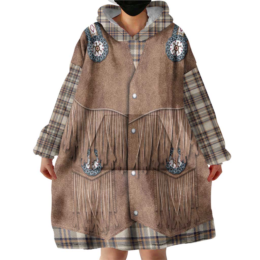 Retro Brown Beige Plaid Wearable Blanket Hoodie Western Cowboy Vest Costume - Wonder Print Shop