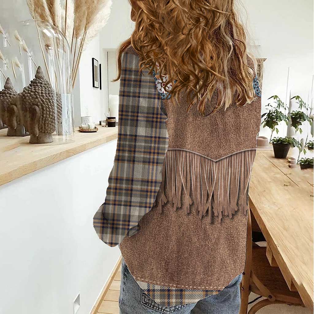 Retro Brown Beige Plaid Women Casual Shirt Western Cowboy Vest Costume - Wonder Print Shop