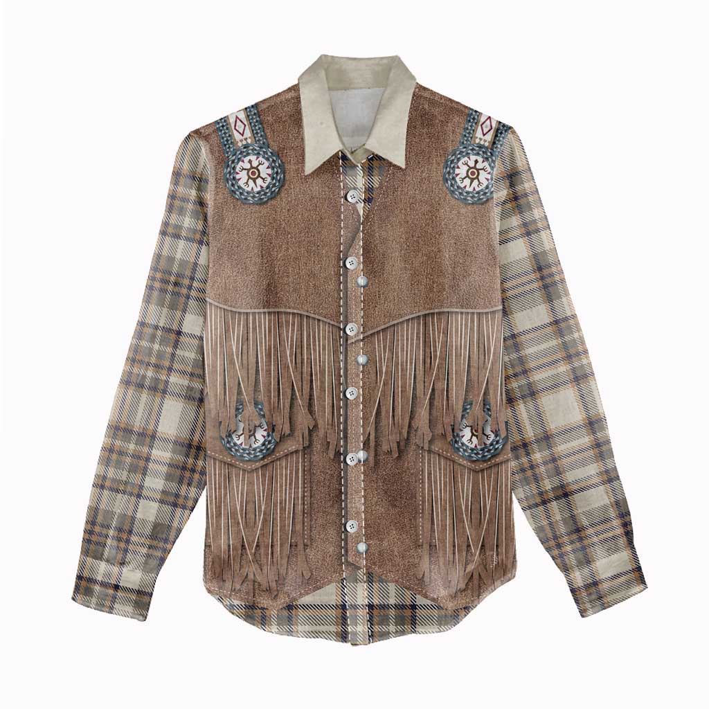 Retro Brown Beige Plaid Women Casual Shirt Western Cowboy Vest Costume - Wonder Print Shop