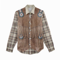 Retro Brown Beige Plaid Women Casual Shirt Western Cowboy Vest Costume - Wonder Print Shop