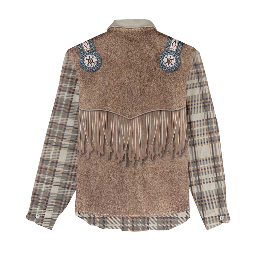 Retro Brown Beige Plaid Women Casual Shirt Western Cowboy Vest Costume - Wonder Print Shop