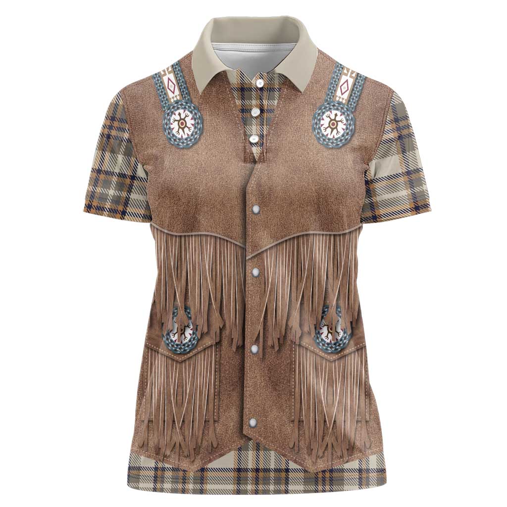 Retro Brown Beige Plaid Women Polo Shirt Western Cowboy Vest Costume - Wonder Print Shop