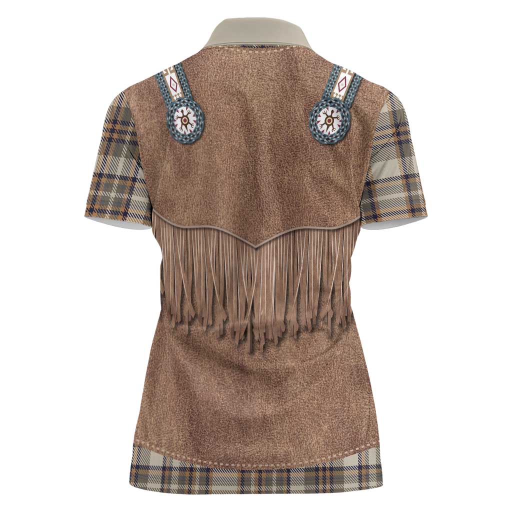 Retro Brown Beige Plaid Women Polo Shirt Western Cowboy Vest Costume - Wonder Print Shop
