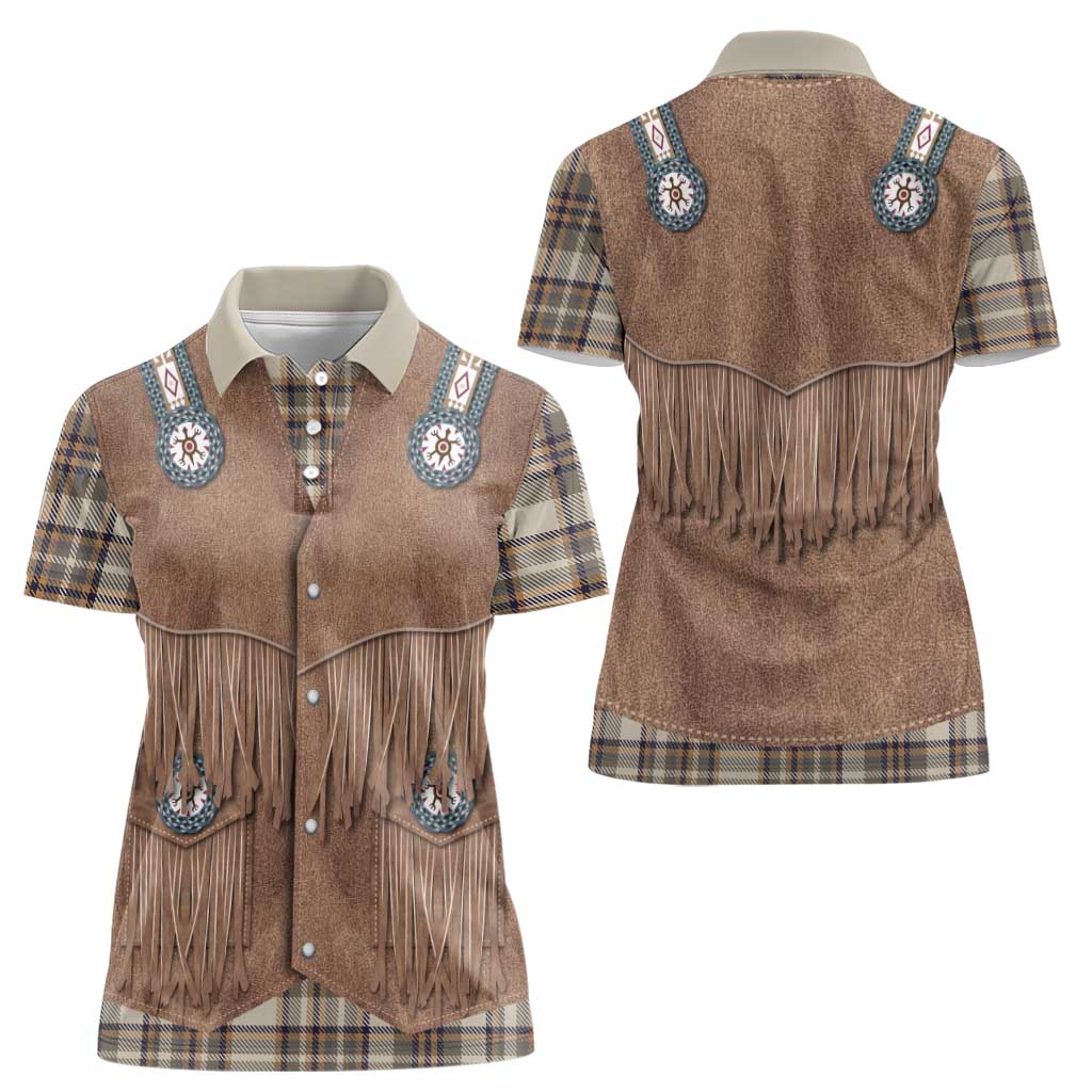 Retro Brown Beige Plaid Women Polo Shirt Western Cowboy Vest Costume - Wonder Print Shop