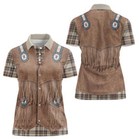 Retro Brown Beige Plaid Women Polo Shirt Western Cowboy Vest Costume - Wonder Print Shop