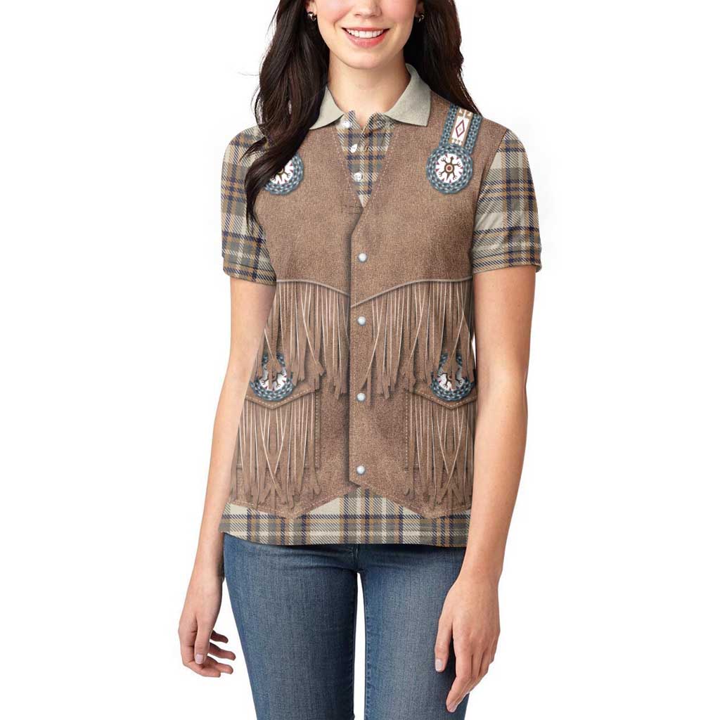 Retro Brown Beige Plaid Women Polo Shirt Western Cowboy Vest Costume - Wonder Print Shop