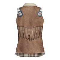 Retro Brown Beige Plaid Women Sleeveless Polo Shirt Western Cowboy Vest Costume - Wonder Print Shop