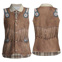 Retro Brown Beige Plaid Women Sleeveless Polo Shirt Western Cowboy Vest Costume - Wonder Print Shop