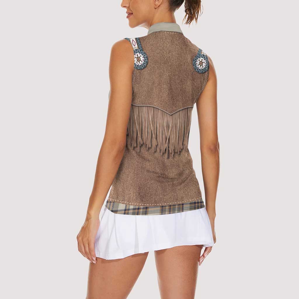 Retro Brown Beige Plaid Women Sleeveless Polo Shirt Western Cowboy Vest Costume - Wonder Print Shop