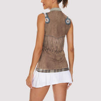 Retro Brown Beige Plaid Women Sleeveless Polo Shirt Western Cowboy Vest Costume - Wonder Print Shop