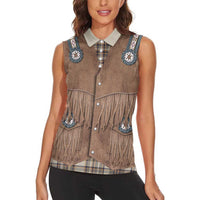 Retro Brown Beige Plaid Women Sleeveless Polo Shirt Western Cowboy Vest Costume - Wonder Print Shop