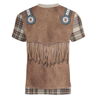Retro Brown Beige Plaid Women V-Neck T-Shirt Western Cowboy Vest Costume - Wonder Print Shop