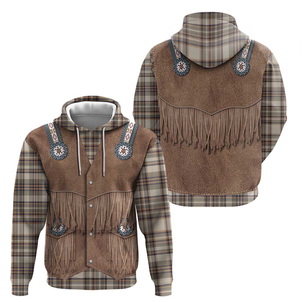 Retro Brown Beige Plaid Zip Hoodie Western Cowboy Vest Costume - Wonder Print Shop