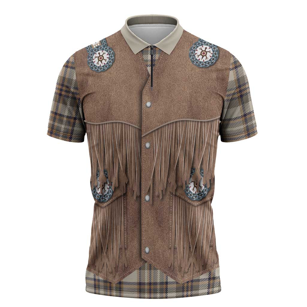 Retro Brown Beige Plaid Zipper Polo Shirt Western Cowboy Vest Costume - Wonder Print Shop