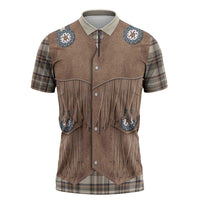 Retro Brown Beige Plaid Zipper Polo Shirt Western Cowboy Vest Costume - Wonder Print Shop