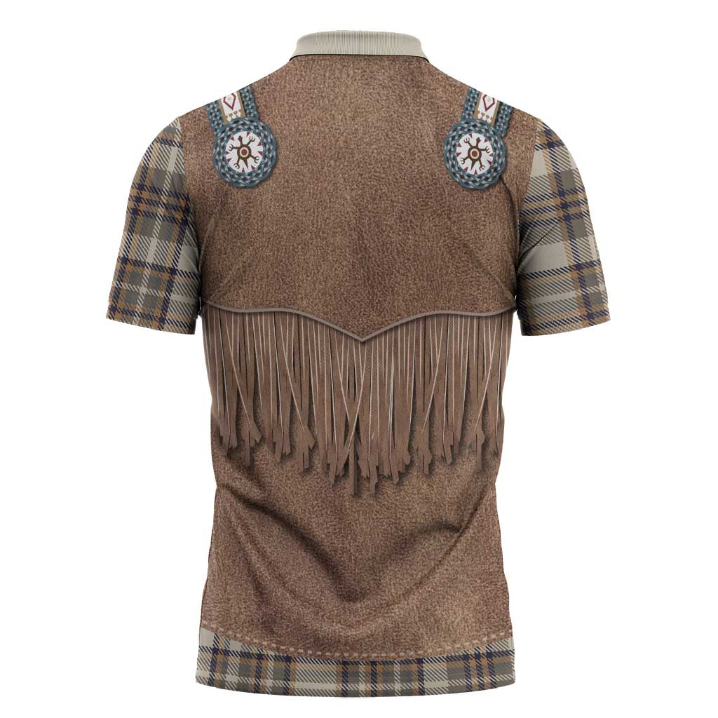 Retro Brown Beige Plaid Zipper Polo Shirt Western Cowboy Vest Costume - Wonder Print Shop