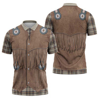 Retro Brown Beige Plaid Zipper Polo Shirt Western Cowboy Vest Costume - Wonder Print Shop
