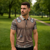 Retro Brown Beige Plaid Zipper Polo Shirt Western Cowboy Vest Costume - Wonder Print Shop
