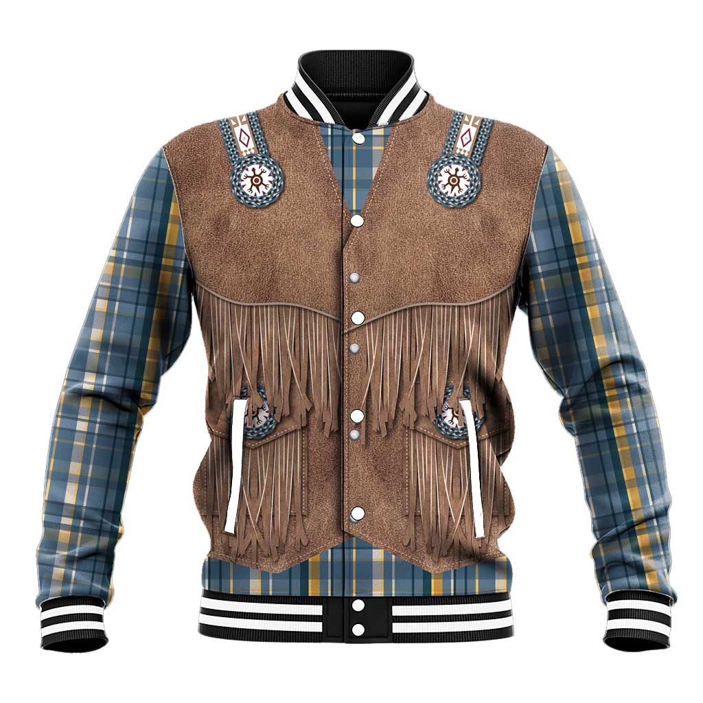 Retro Blue Yellow Plaid Baseball Jacket Western Cowboy Vest Costume - Wonder Print Shop