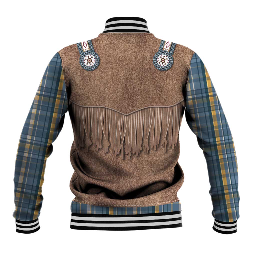 Retro Blue Yellow Plaid Baseball Jacket Western Cowboy Vest Costume - Wonder Print Shop