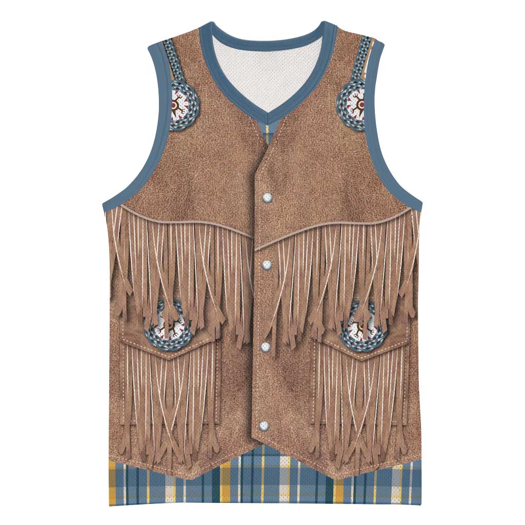 Retro Blue Yellow Plaid Basketball Jersey Western Cowboy Vest Costume - Wonder Print Shop